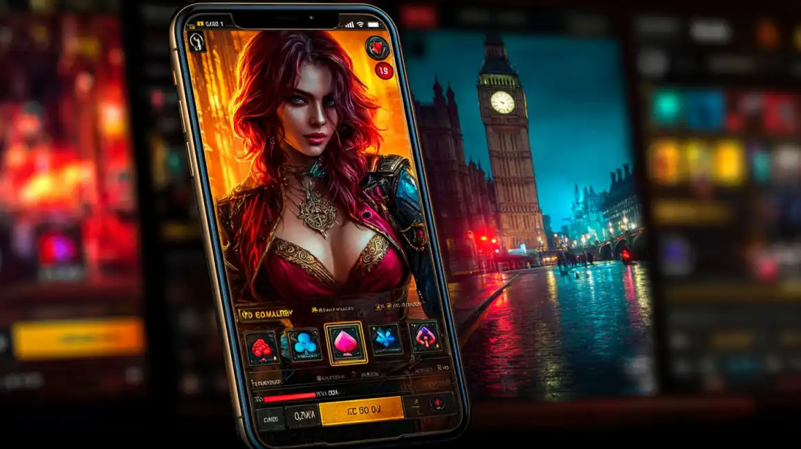 Professional woman in elegant attire completing mobile casino registration with smartphone display showing welcome bonus offer